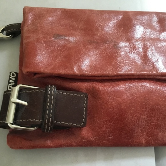 TANO Red and Brown Leather Envelope Clutch with Decorative Buckles - Picture 6 of 8